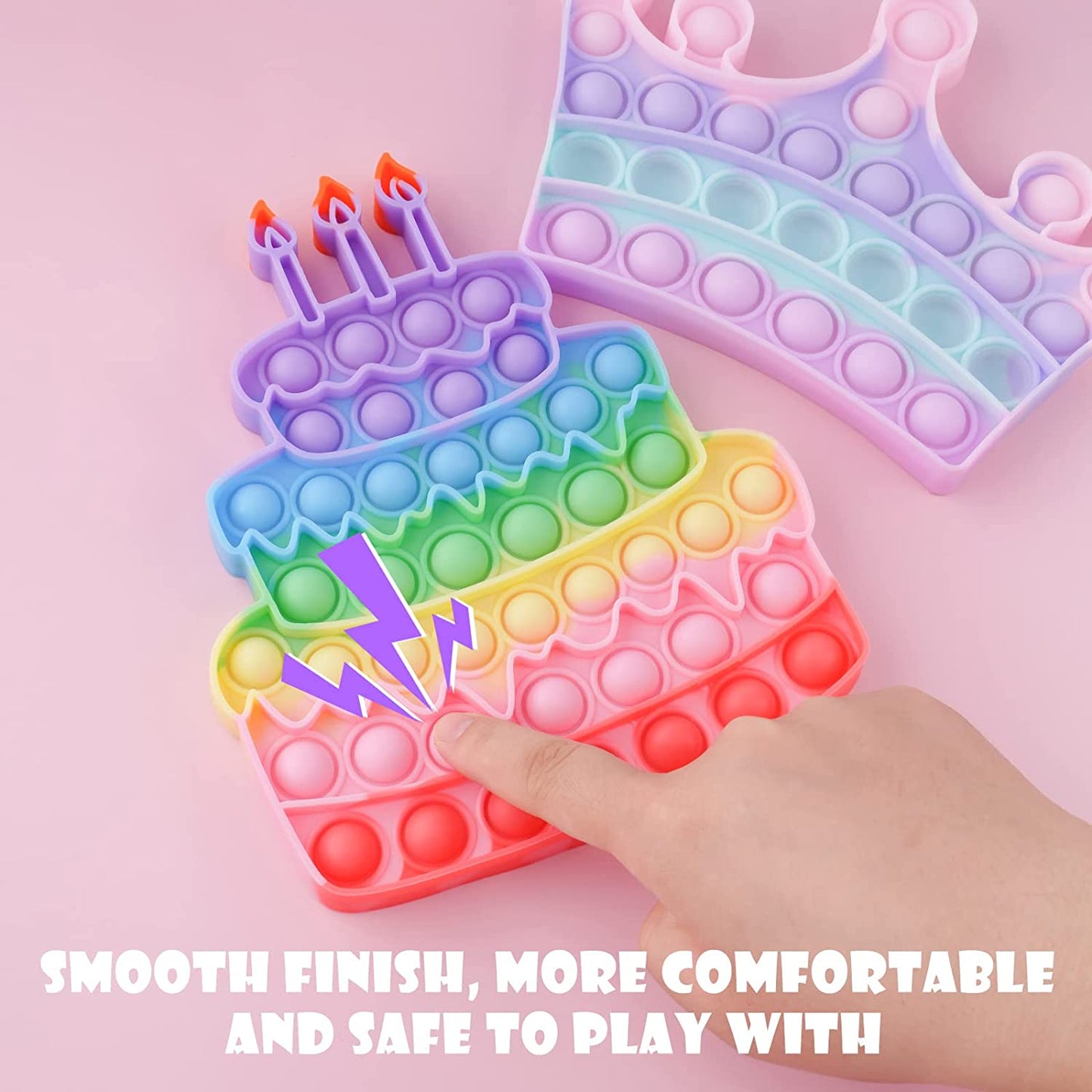 Birthday Cake Crown Silicone Push Pop Bubble Fidget Toys 3PCS Multicolor Sensory