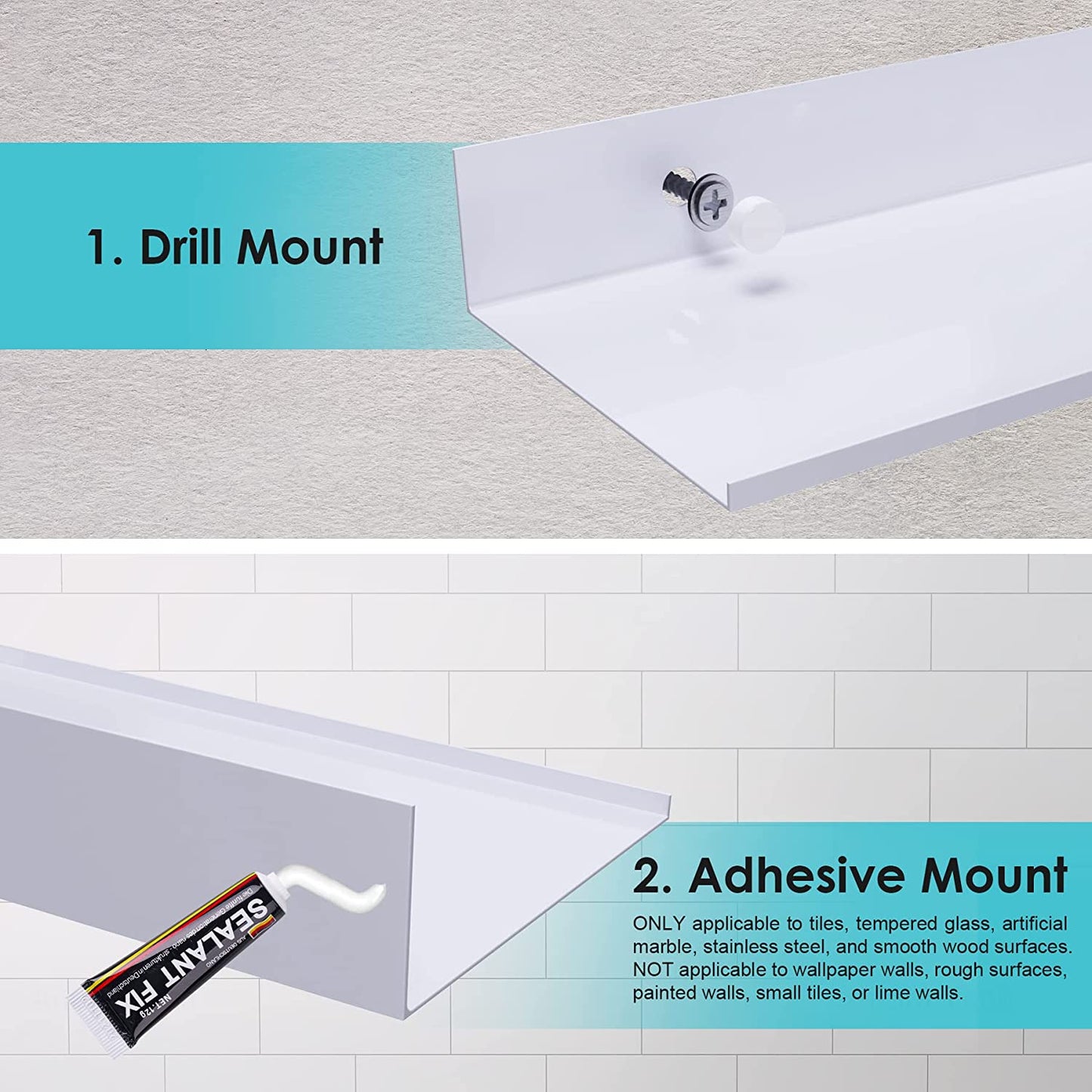 Aluminum Wall Mount Floating Shelf 2PC Picture Ledge 11.7x4.6 Home Decor Display