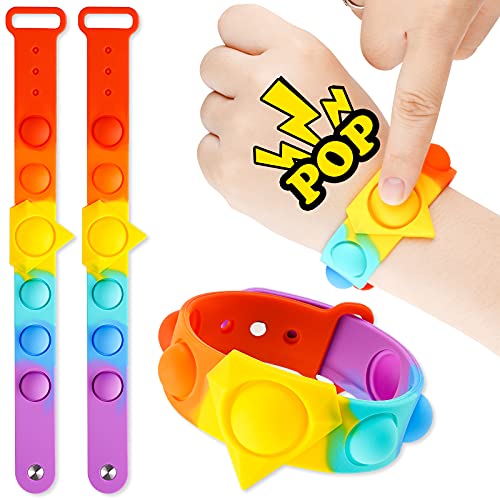 2PCS Push Pop Bubble Wristband Fidget Sensory Toys Rainbow Wearable Hand Watch