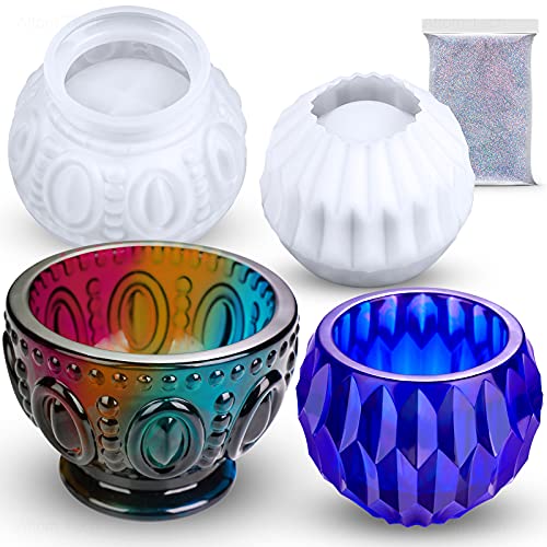 2PCS Ancient Candle Holder Epoxy Resin Casting Silicone Mold Kit with Silver G