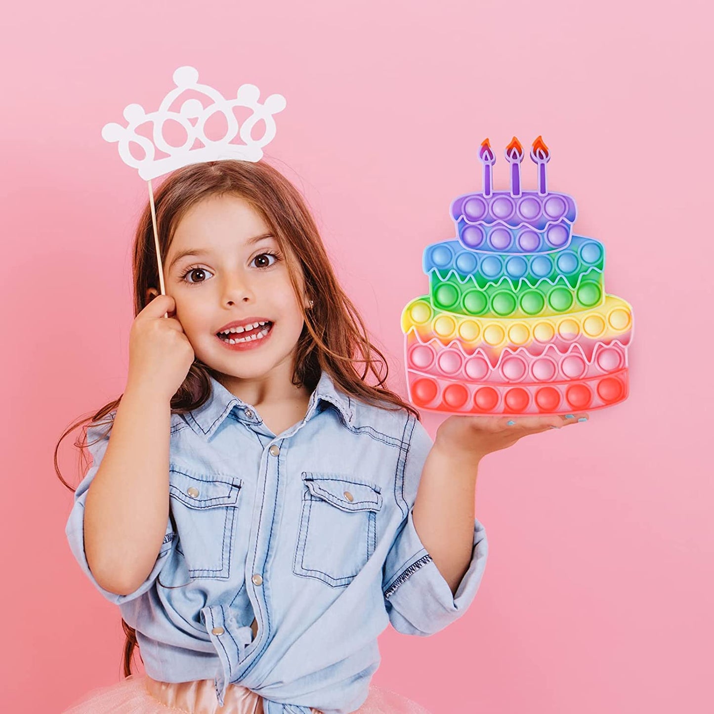 Birthday Cake Crown Silicone Push Pop Bubble Fidget Toys 3PCS Multicolor Sensory
