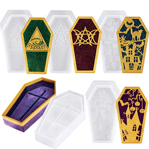 Epoxy Resin Silicone Mold DIY Casting Halloween Coffin Trinket Box 4 Lids+1 Base