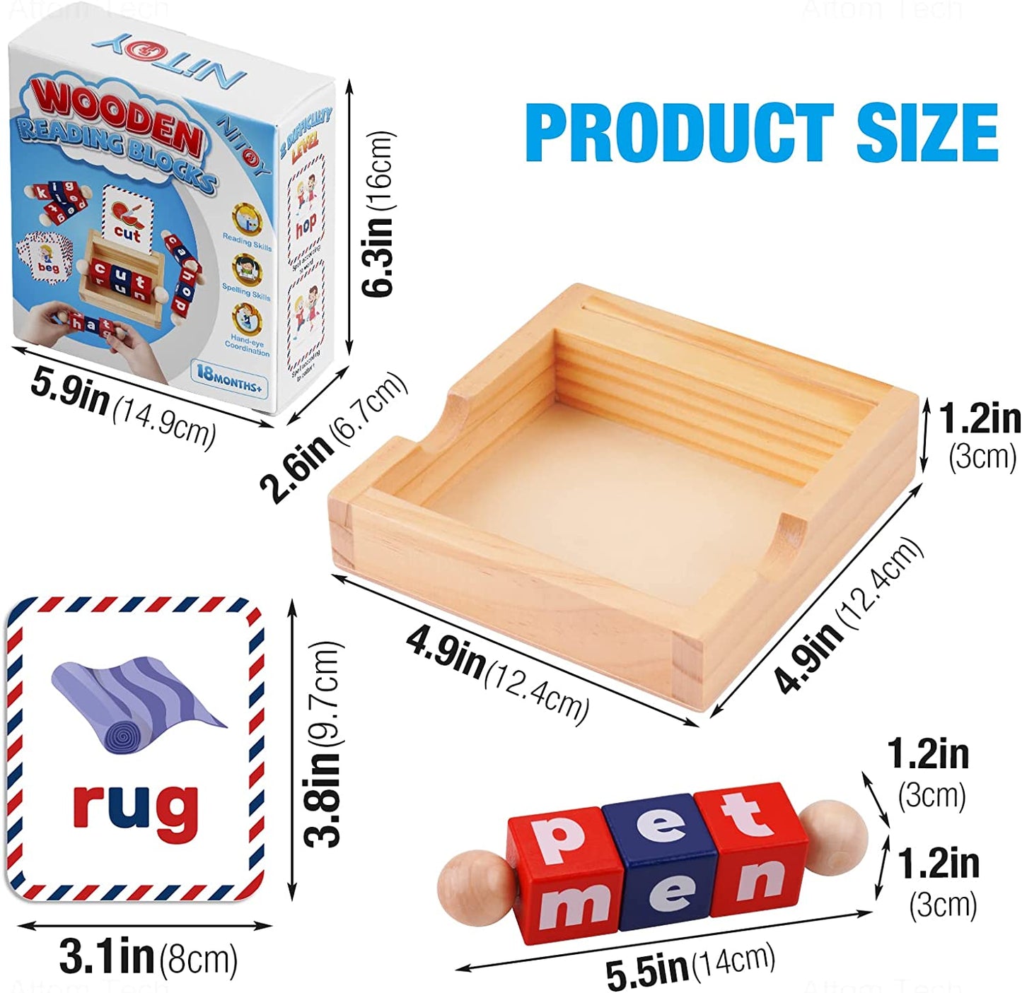 Wooden Reading Blocks 35 Sight Words Flash Cards Kindergarten Learning Activity