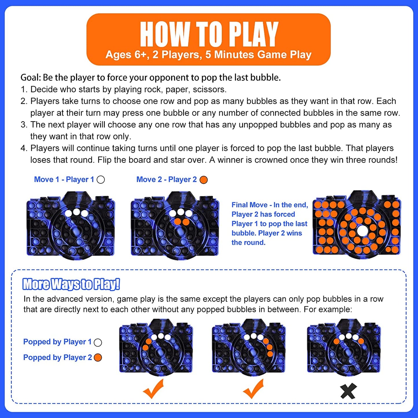 Large Camera Pop Bubble Fidget Toy Silicone Sensory Game Board Stress Reducer