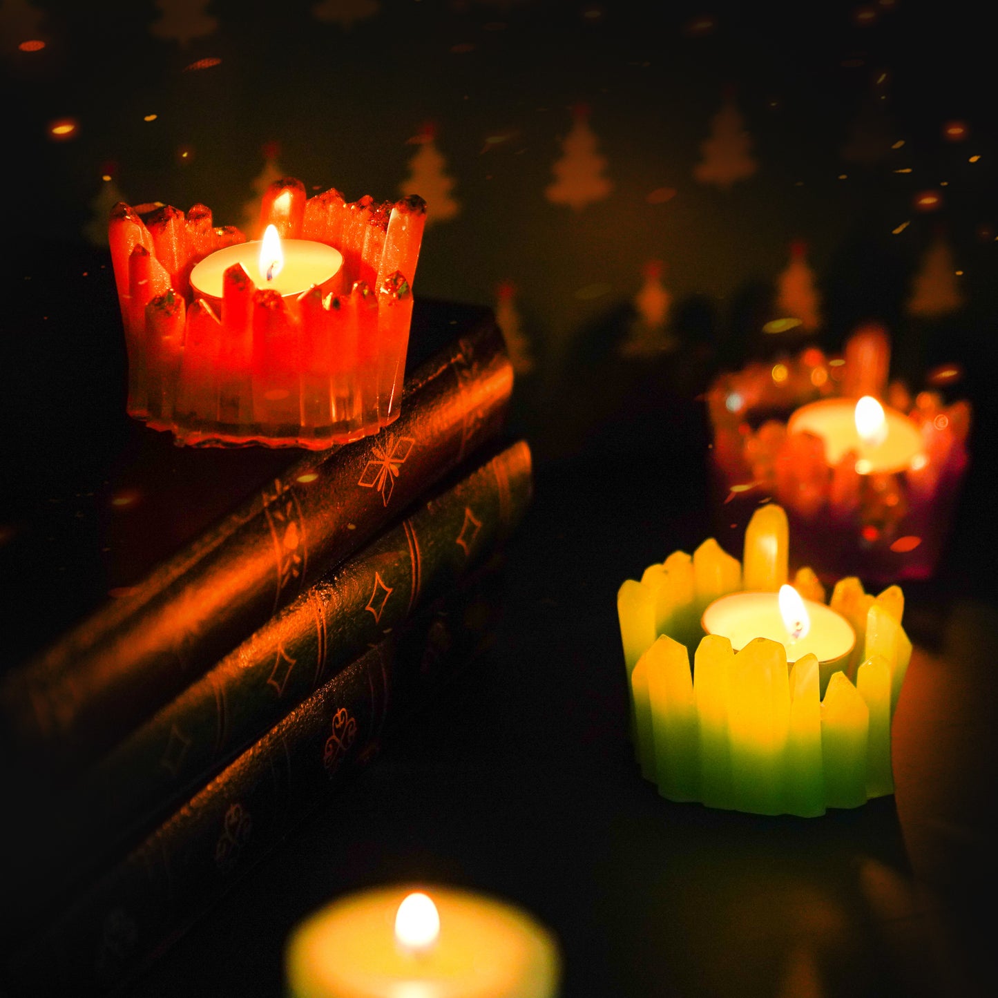 Crystal Shape Candle Holder Resin Silicone Mold+10 White Tealight Candles+Glit