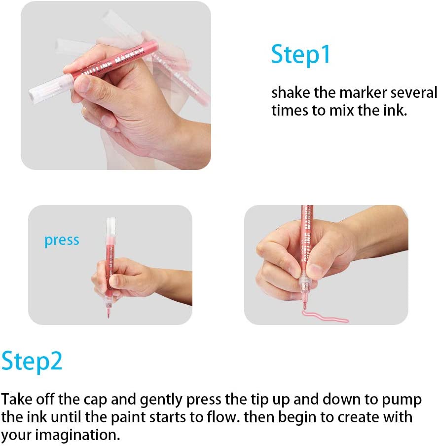 Super Squiggles Self-outline Markers Metallic Silver, Double Line Outline Marker
