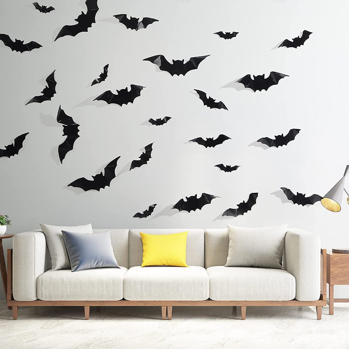 98PCS 3D Halloween Flying Bats Decoration Kit Bat Decals Glittery Bat Garlands