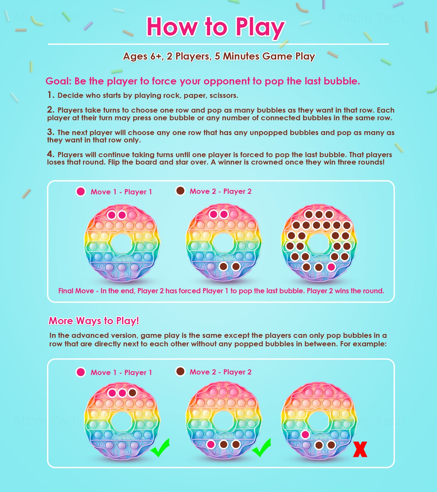 2-Pack Silicone Dessert Push Pop Bubble Fidget Sensory Toys Stress Reducer Anx