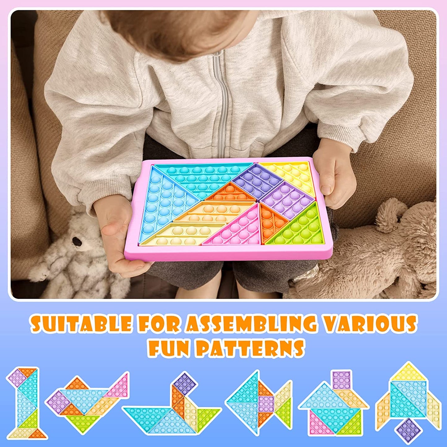 Puzzle Pop Bubble Fidget Sensory Toy Silicone 3D Geometric Jigsaw Building Block