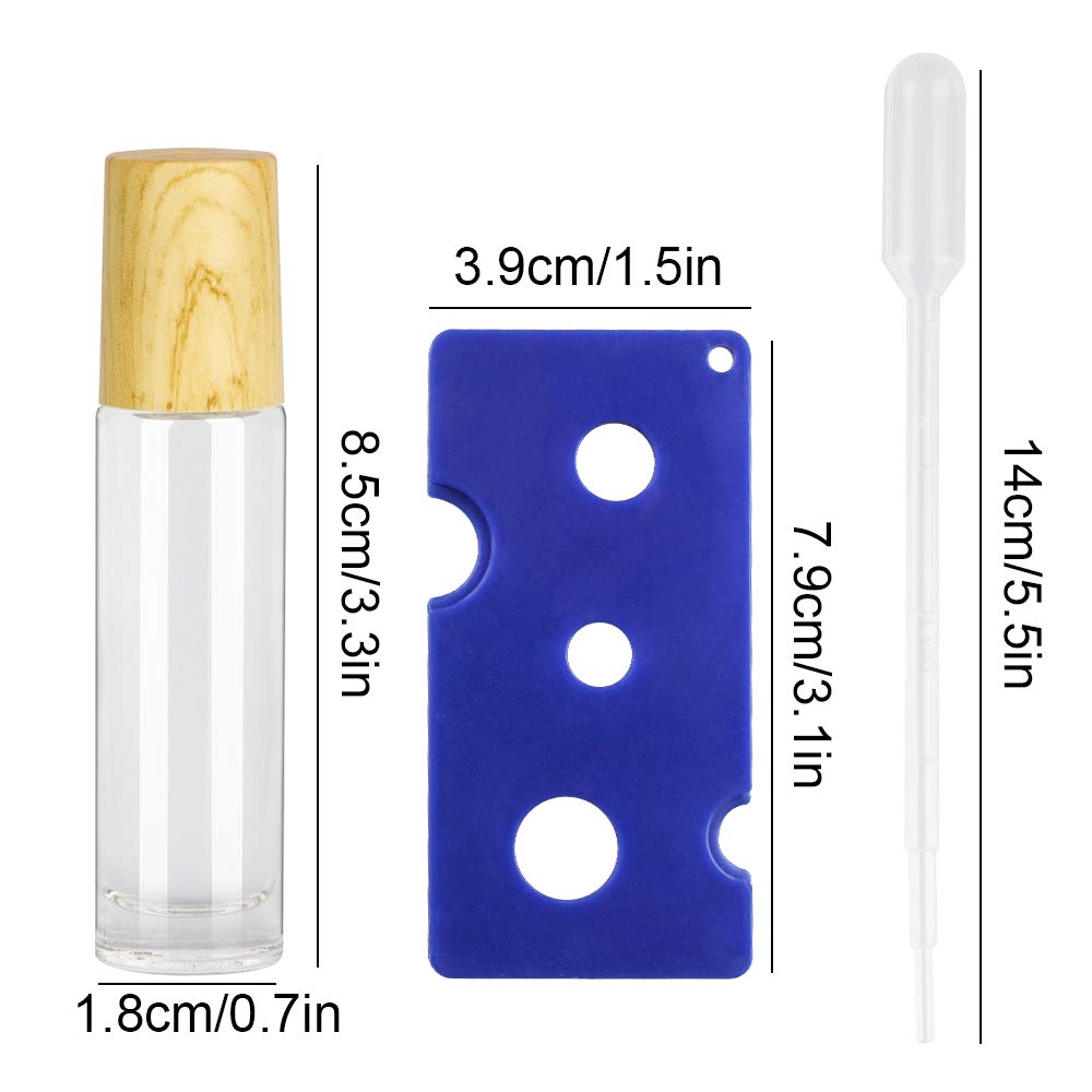 20-Pack 10mL Ultra Thick Clear Glass Essential Oil Roller Bottles w/Wood Grain P