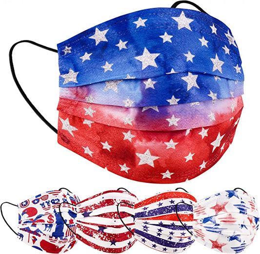 50PCS Kid Disposable Stars Stripes Prints Single Wrapped Patriotic American Flag