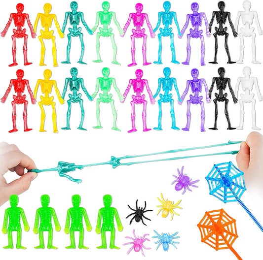 29PCS Halloween Stretchy Skeleton Spiderweb Glitter Spider Toy Set Fun Novelty