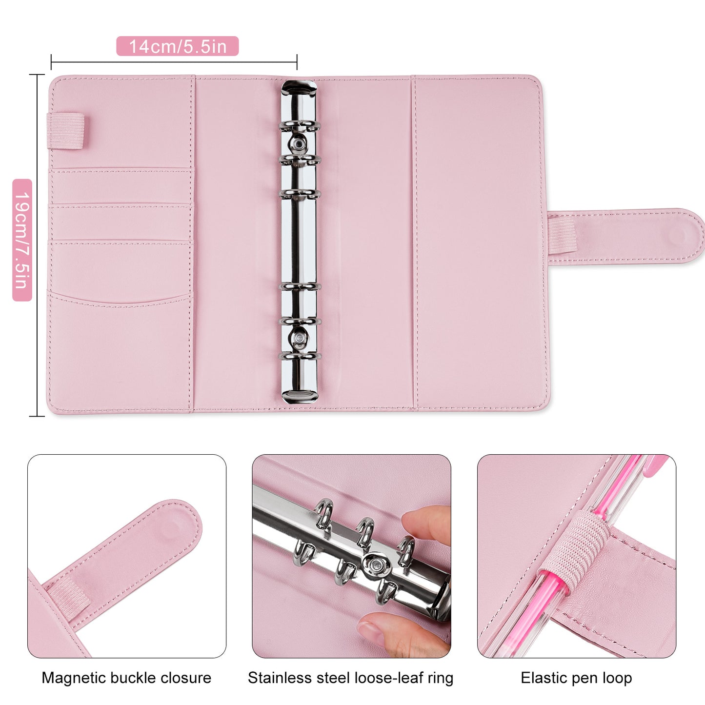 A6 PU Leather Magnetic Buckle Loose Leaf Budget Binder Set, Budget Planner Org