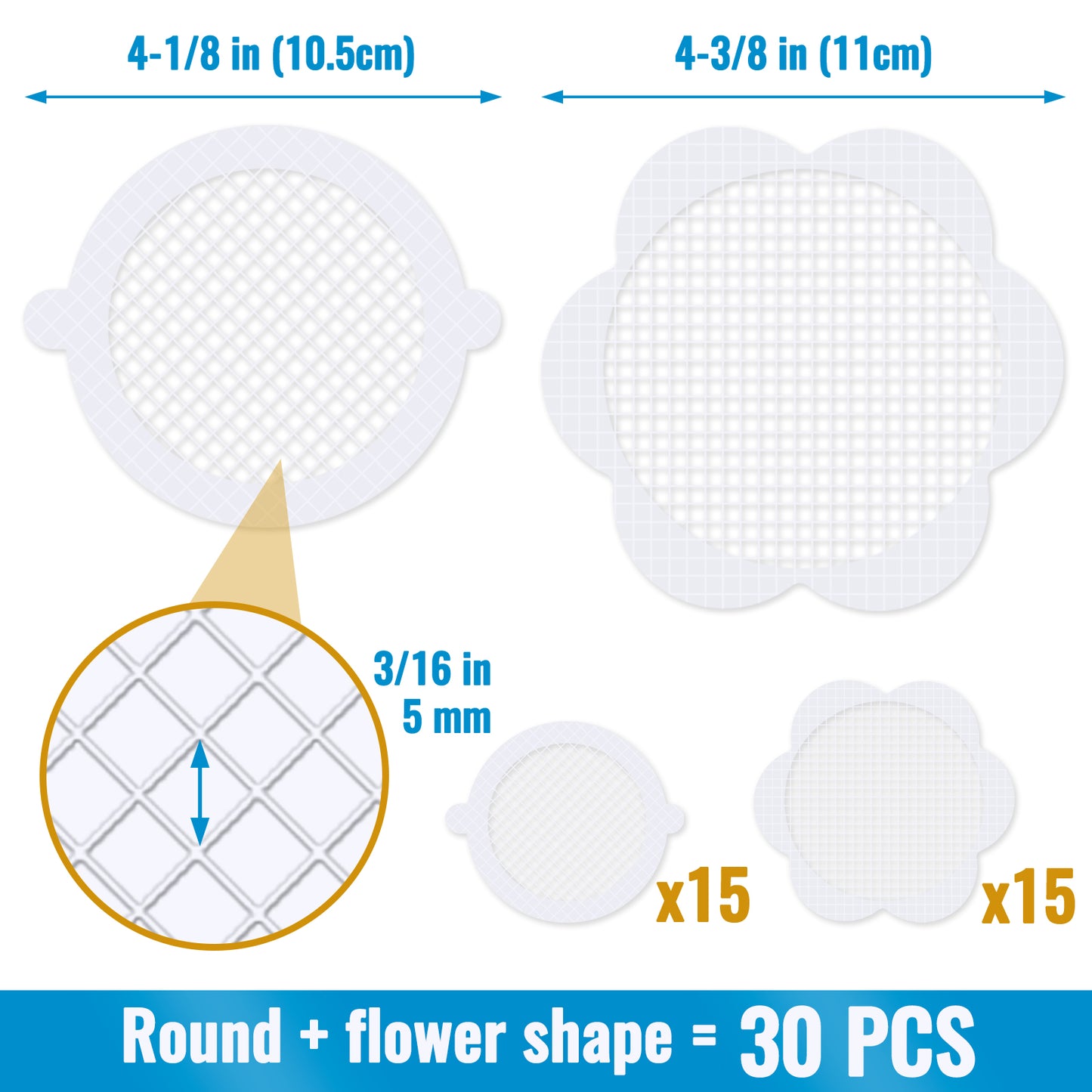 30-Pack Disposable Shower Drain Hair Catchers, Waterproof Strong Adhesive Mesh