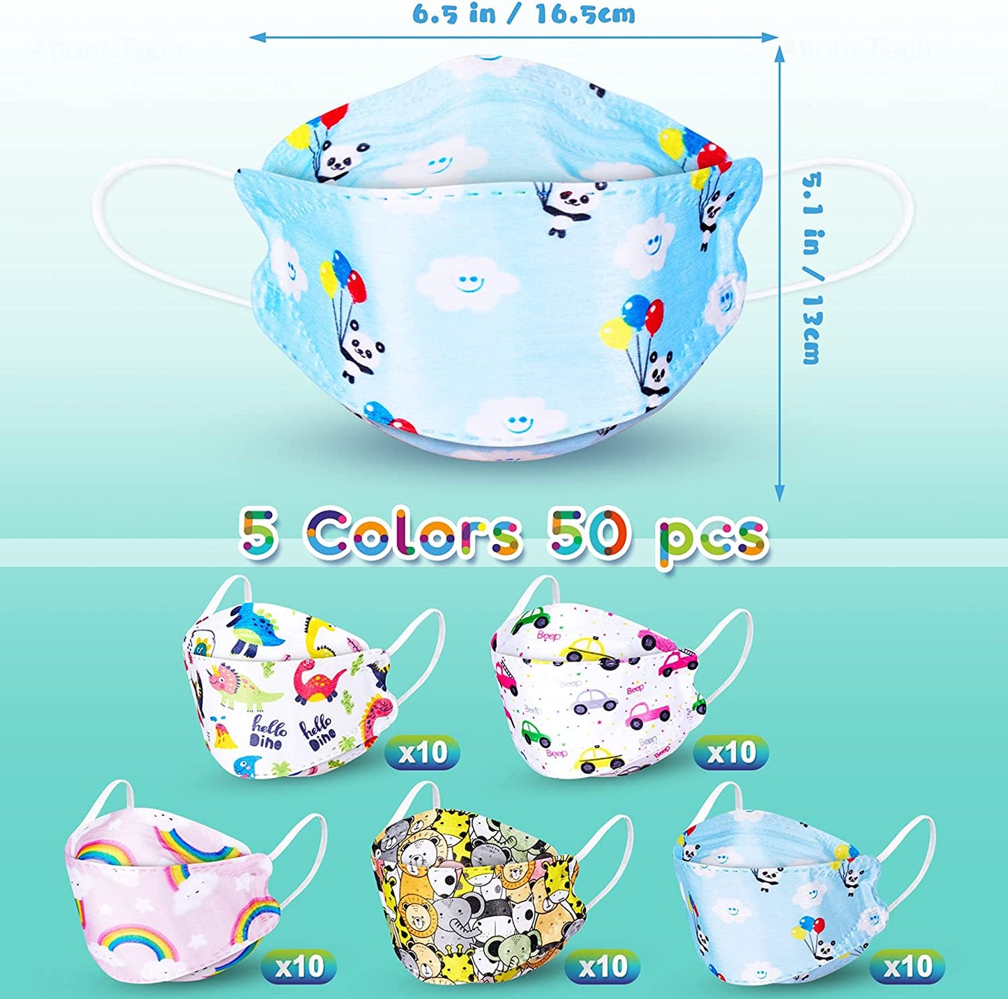 50PCS Cartoon KF94 Disposable s for Kids 3D Tri-Folding Kawaii Brea