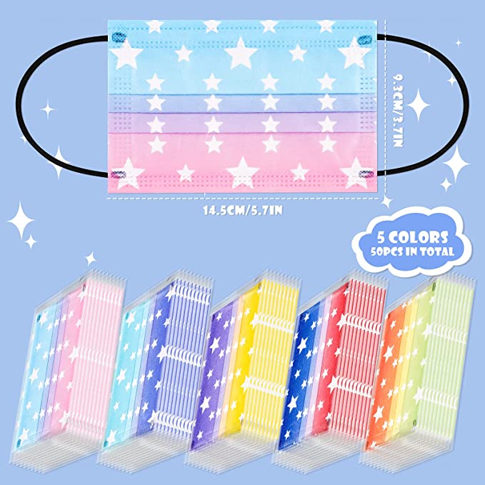 50PCS Kid Gradient Colors Stars Print Disposable Individually Wrapped Patriotic