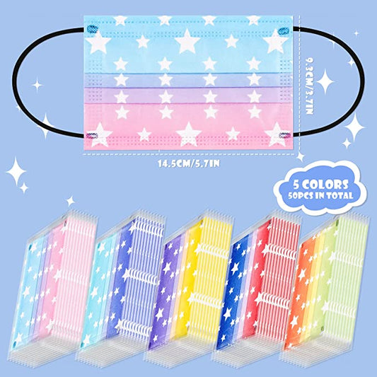 50PCS Kid Gradient Colors Stars Print Disposable Individually Wrapped Patriotic