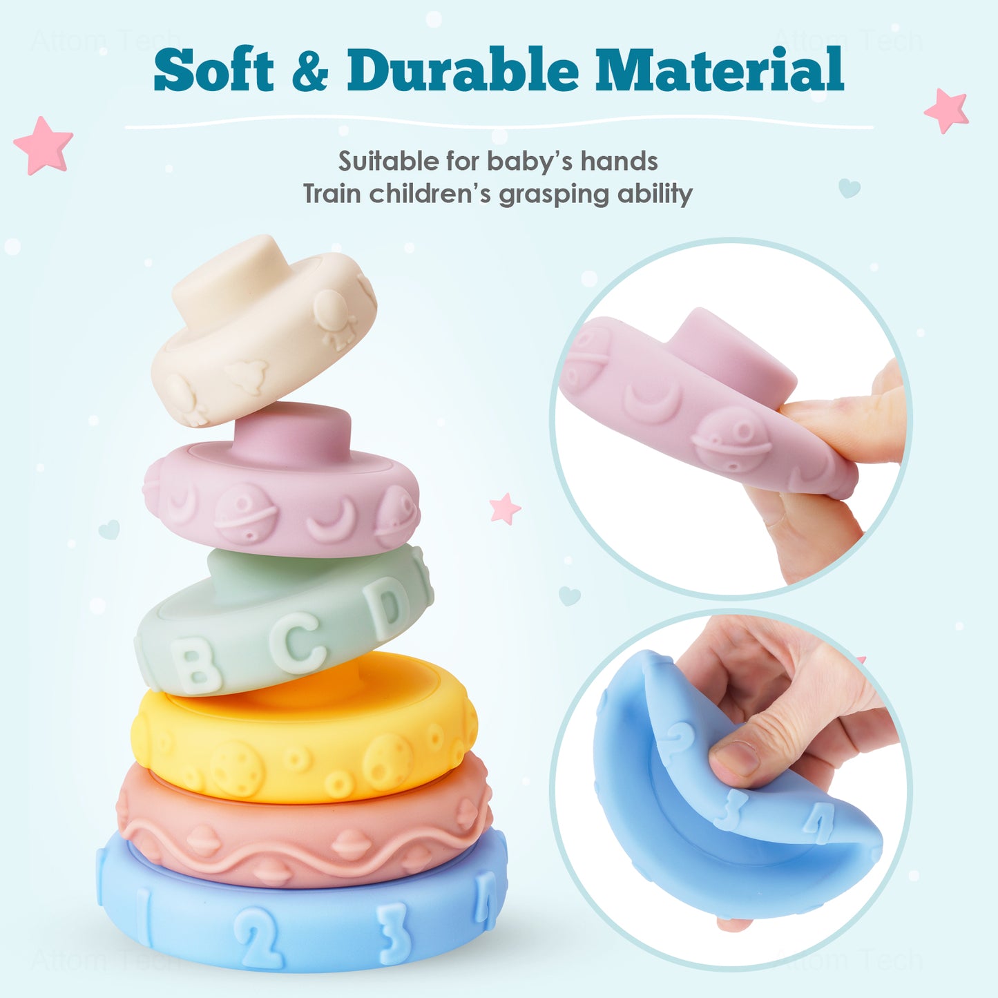 Stacking Nesting Building Ring 6PCS Tower Teether Stacker Toy for Boys and Girls
