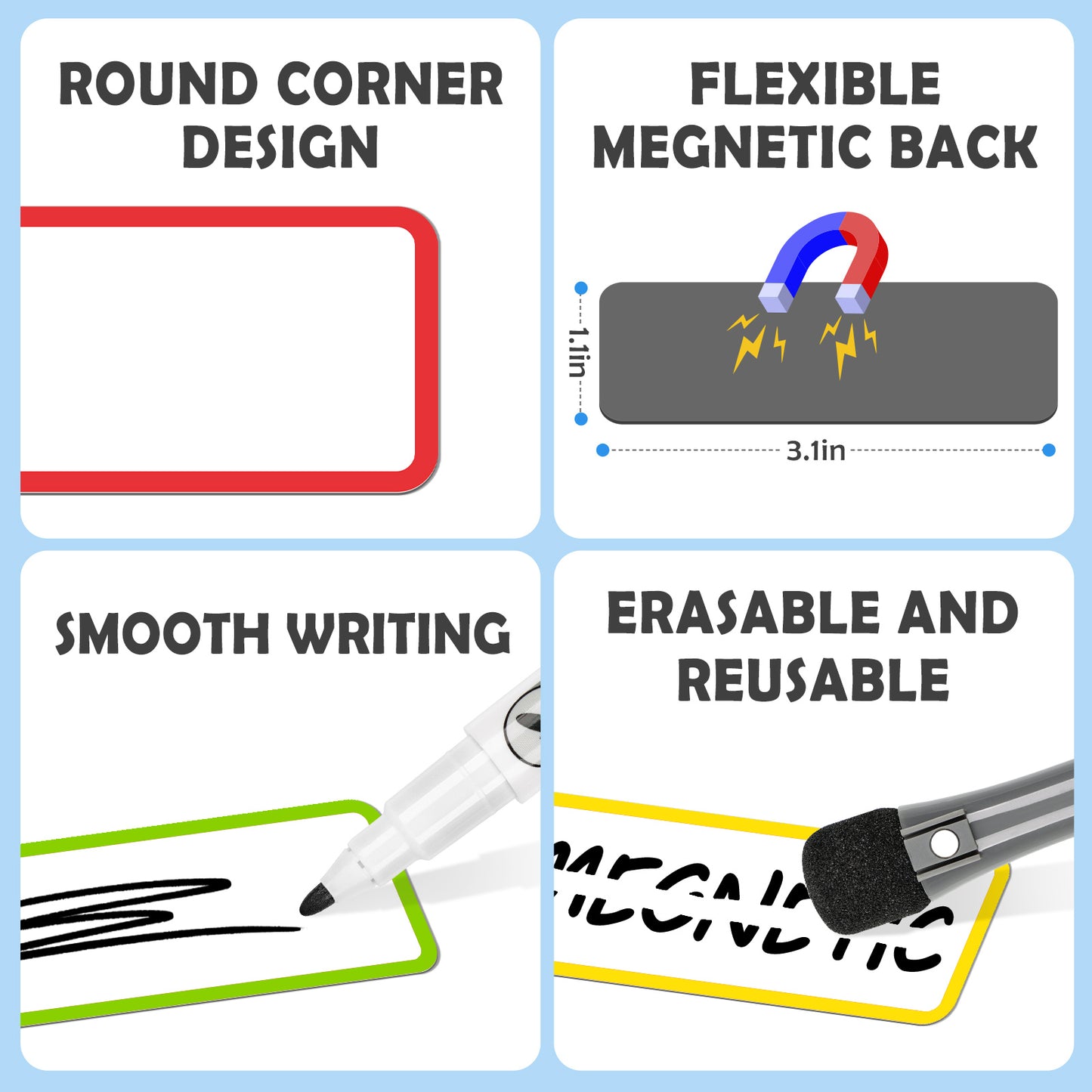 Magnetic Dry Erase Labels 54PCS 3"x1" + 2PCS Dry Erase Markers Set 9 Colors