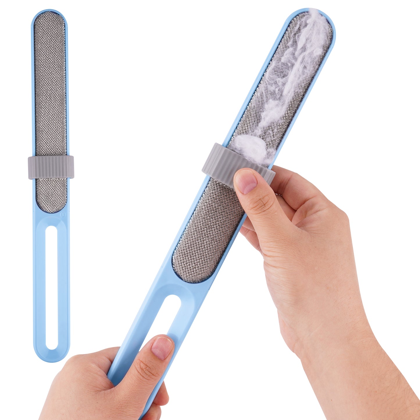 Double-Sided Pet Hairbrush Self-Cleaning Hoop Reusable Lint Hair Remover (Blue)