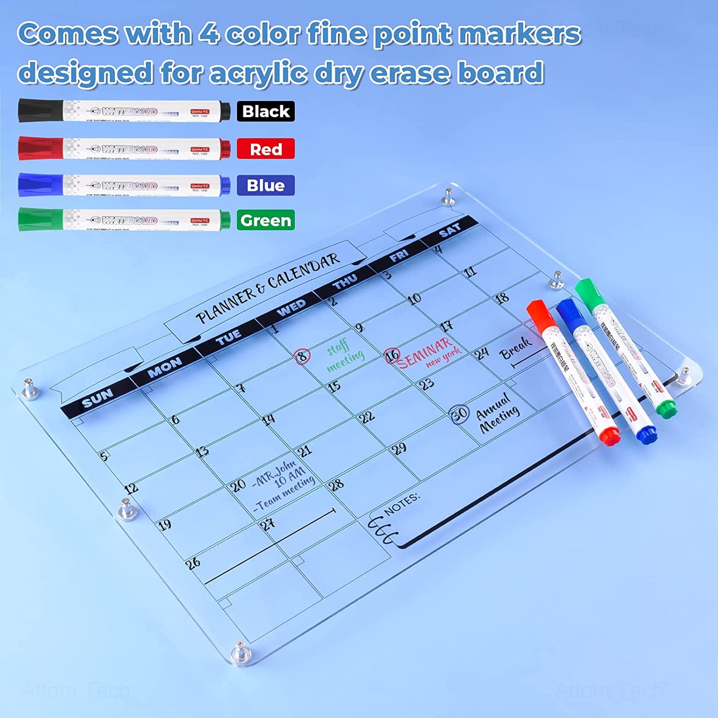 Magnetic Calendar Fridge Acrylic Dry Erase Calendar Whiteboard 17x12 Clear Board
