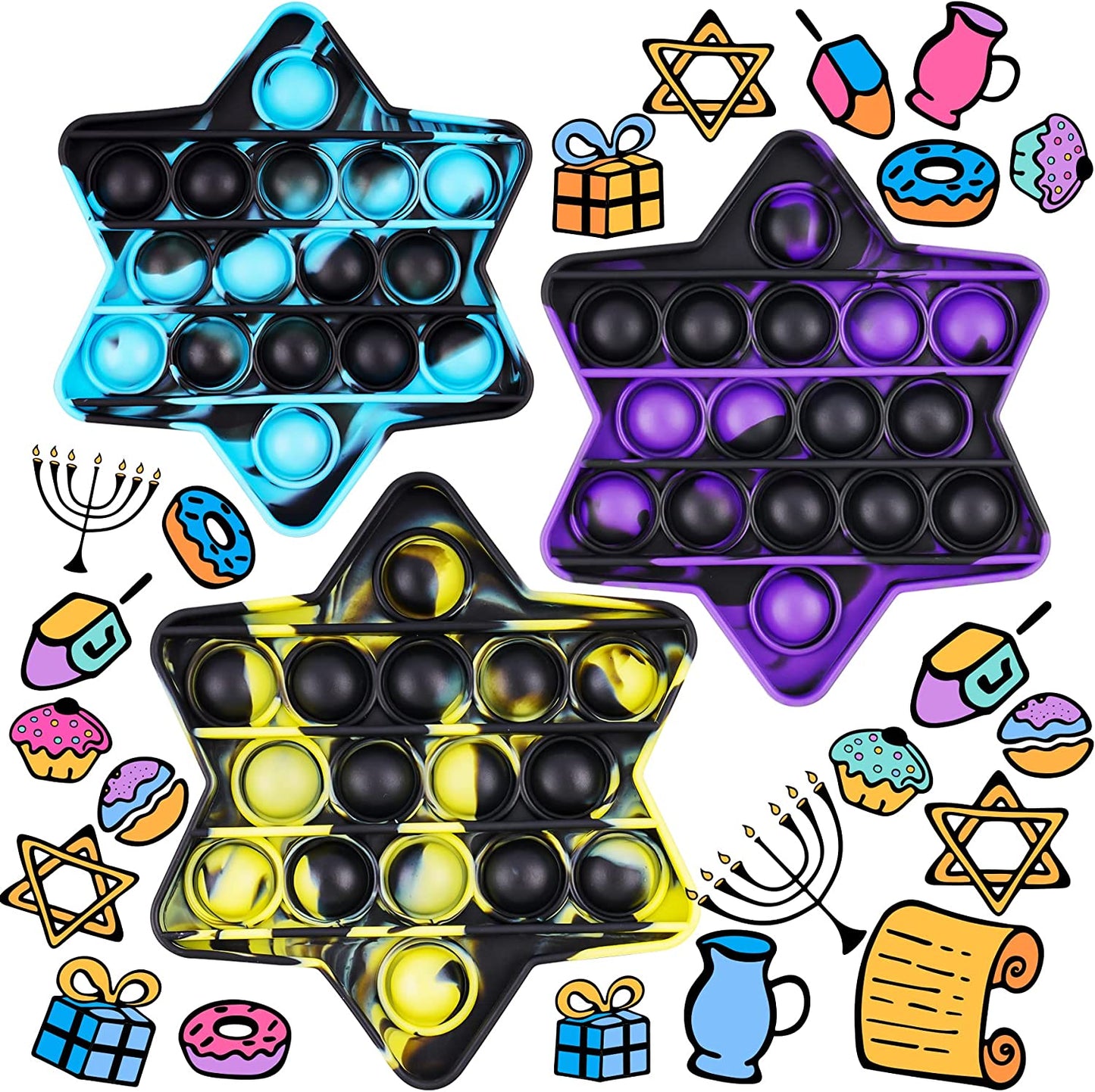 3PCS 6-Pointed Star Sacred Hexagram Silicone Push Pop Bubble Fidget Sensory Toys