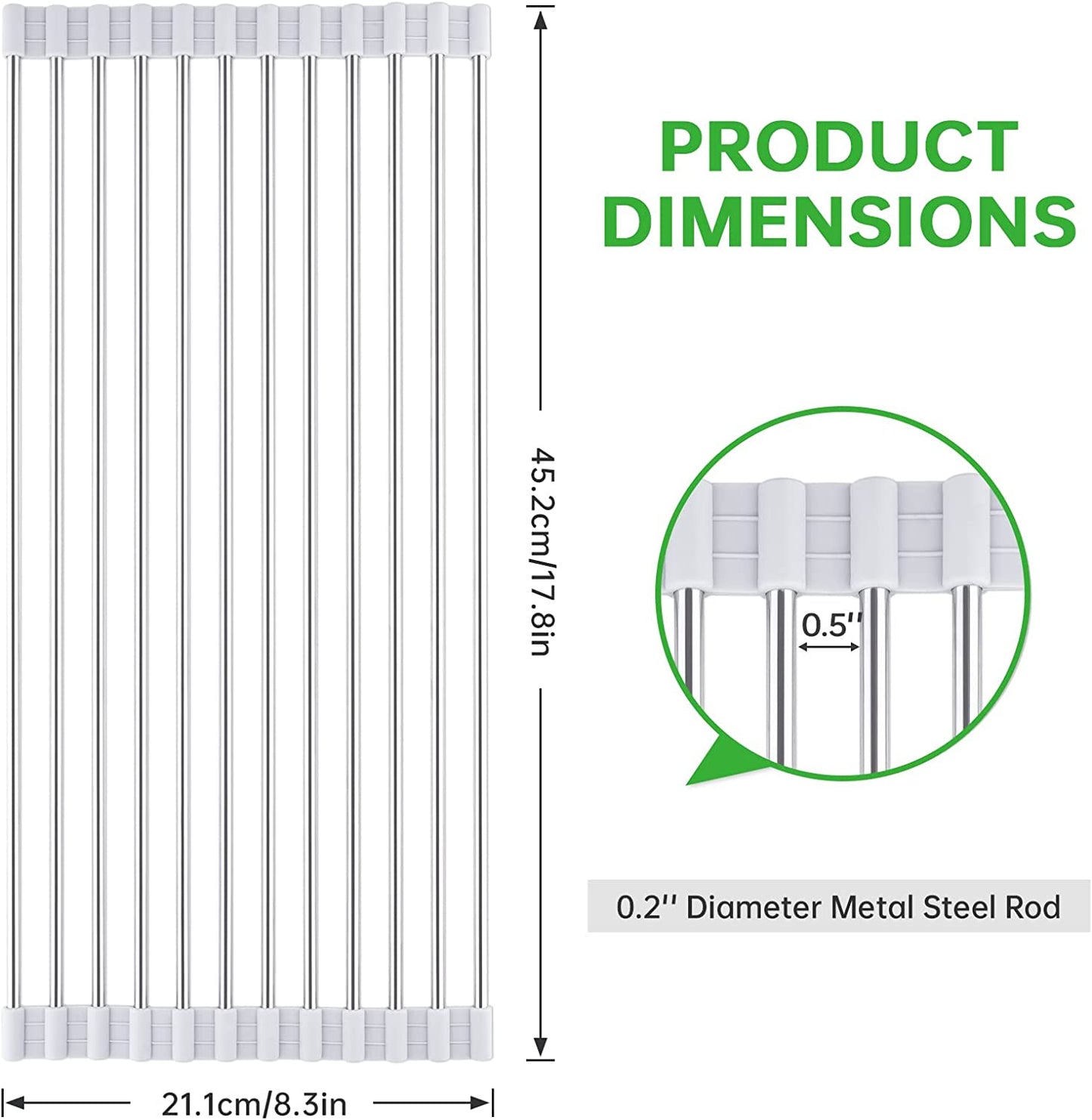 Roll Up Over Sink Dish Drying Rack17.8"x8.3" Foldable Home Kitchen Drainer, Grey