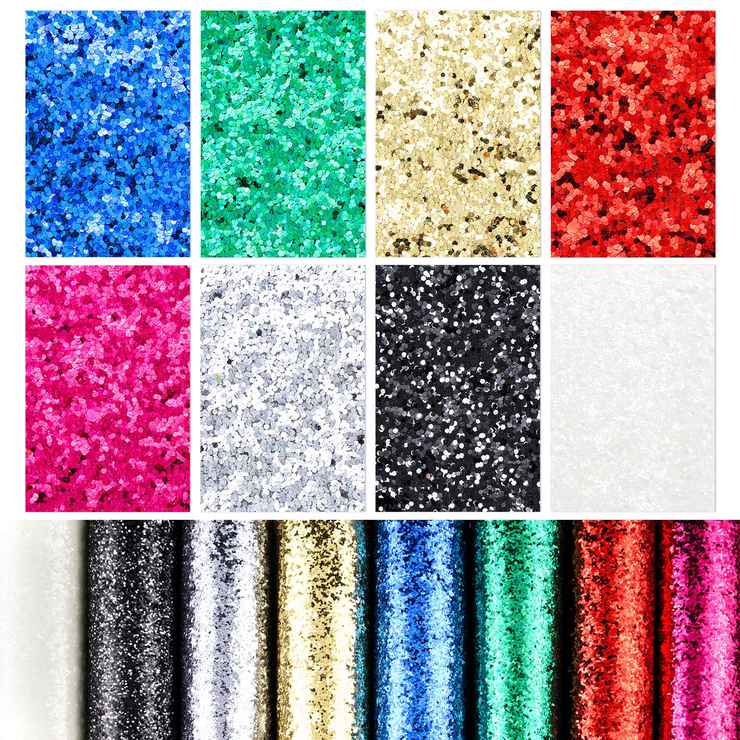 PU Glitter Leather 8-Color Coarse 1.2mm Thick Sheets with Hexagon Flakes for Mak