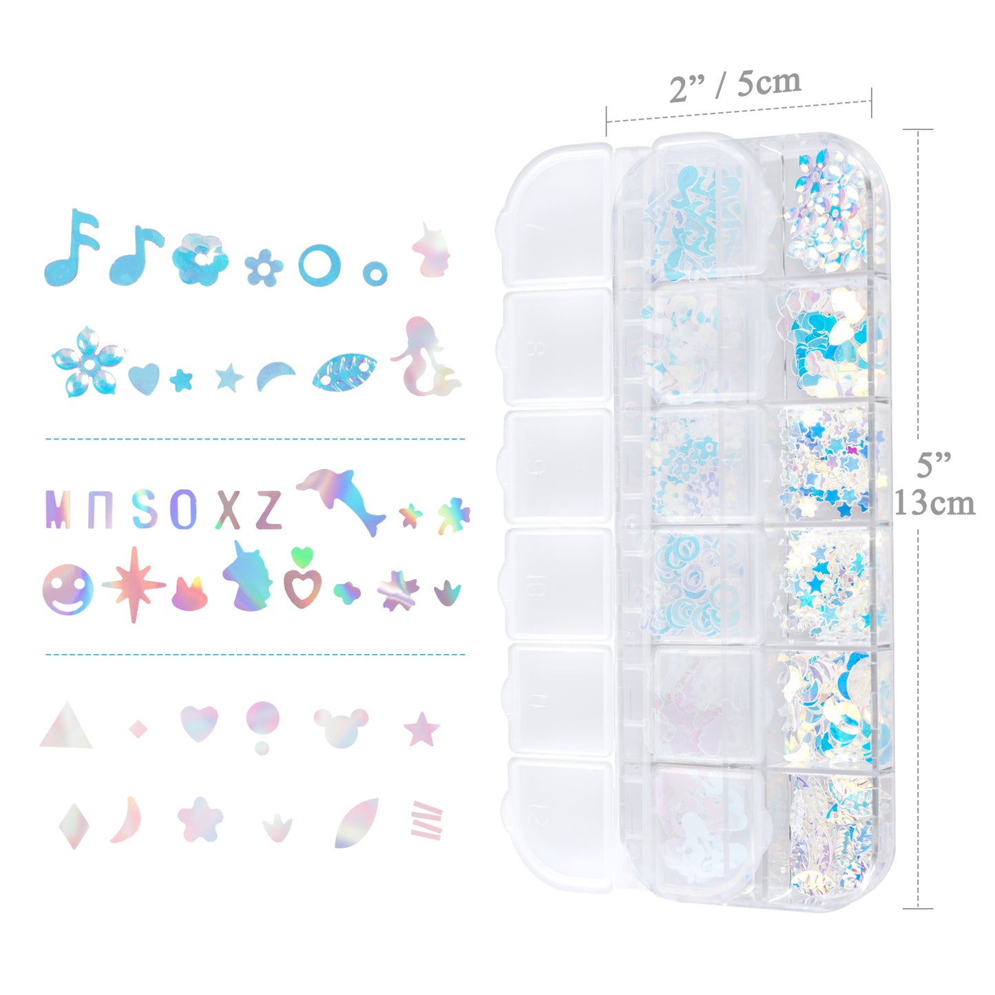 Glitter Multipurpose 3D Iridescent Sequin Holographic Laser Flakes, Assorted Met