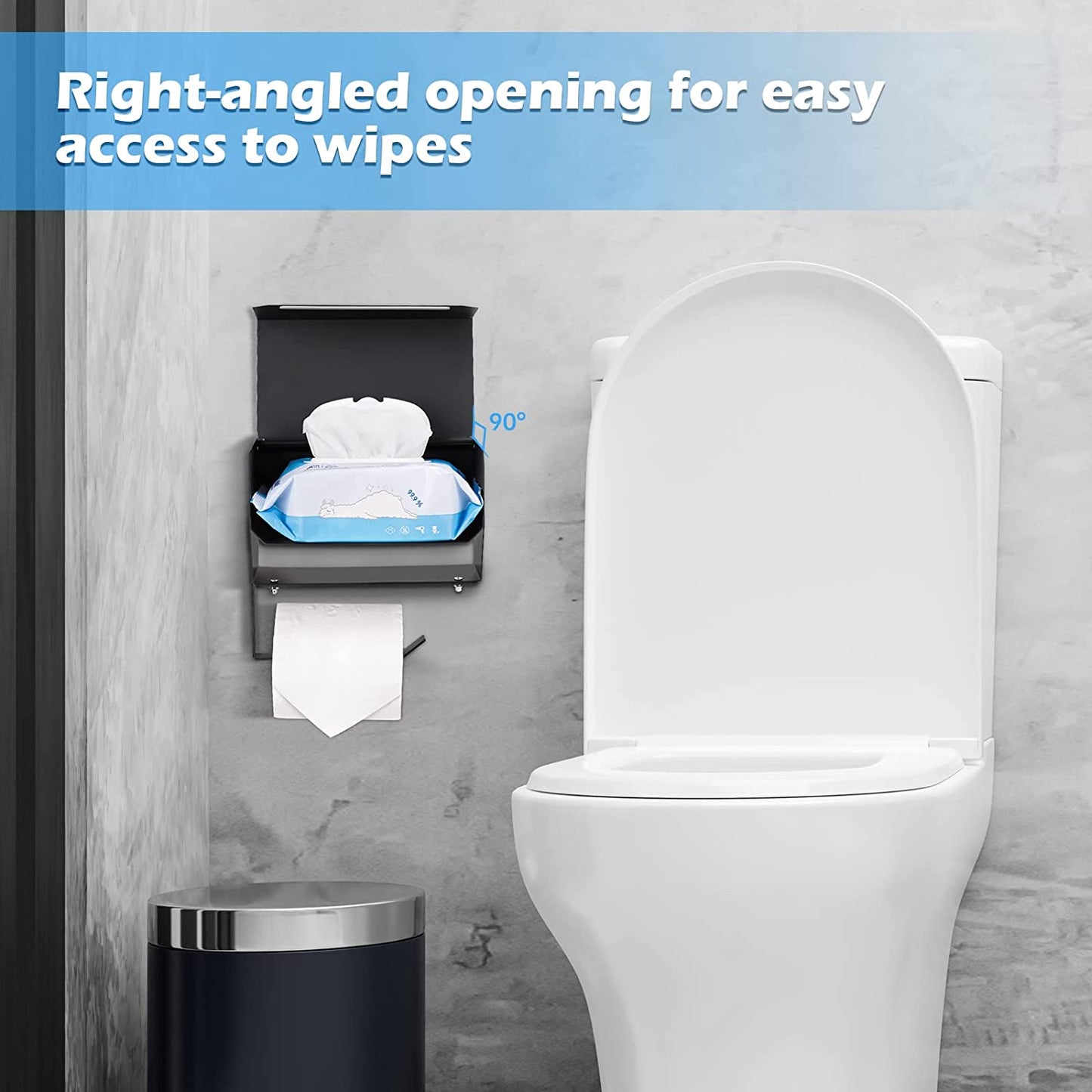Black Toilet Paper Holder Shelf & Wipe Dispenser Wall Mount Toilet Paper Holder
