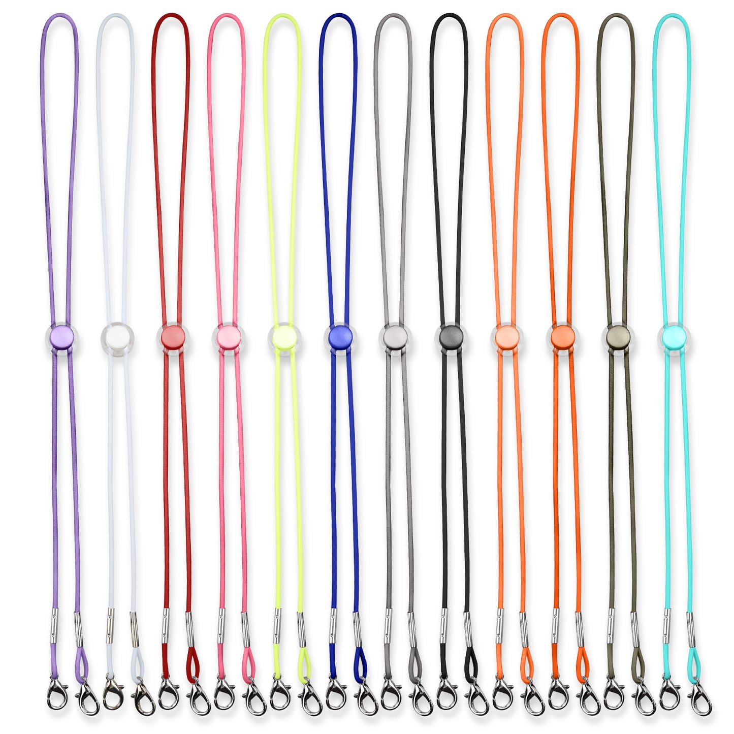 12-Color Pack Unisex Adjustable Length Elastic Lanyard Strap, Convenient Neck C