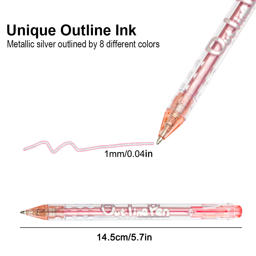 Self-outline Gel Pens Super Squiggles Ballpoint Pens Retractable Silver Metallic