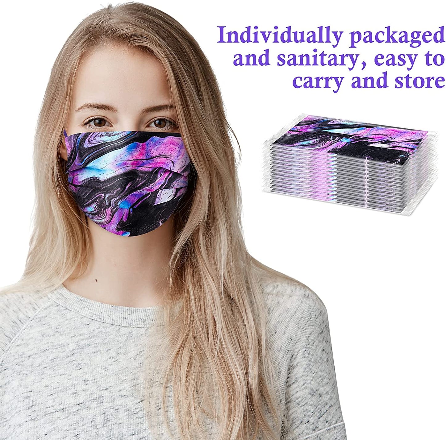 50PCS Purple/Black Tie-Dye Adults Disposable s Individually Wrapped