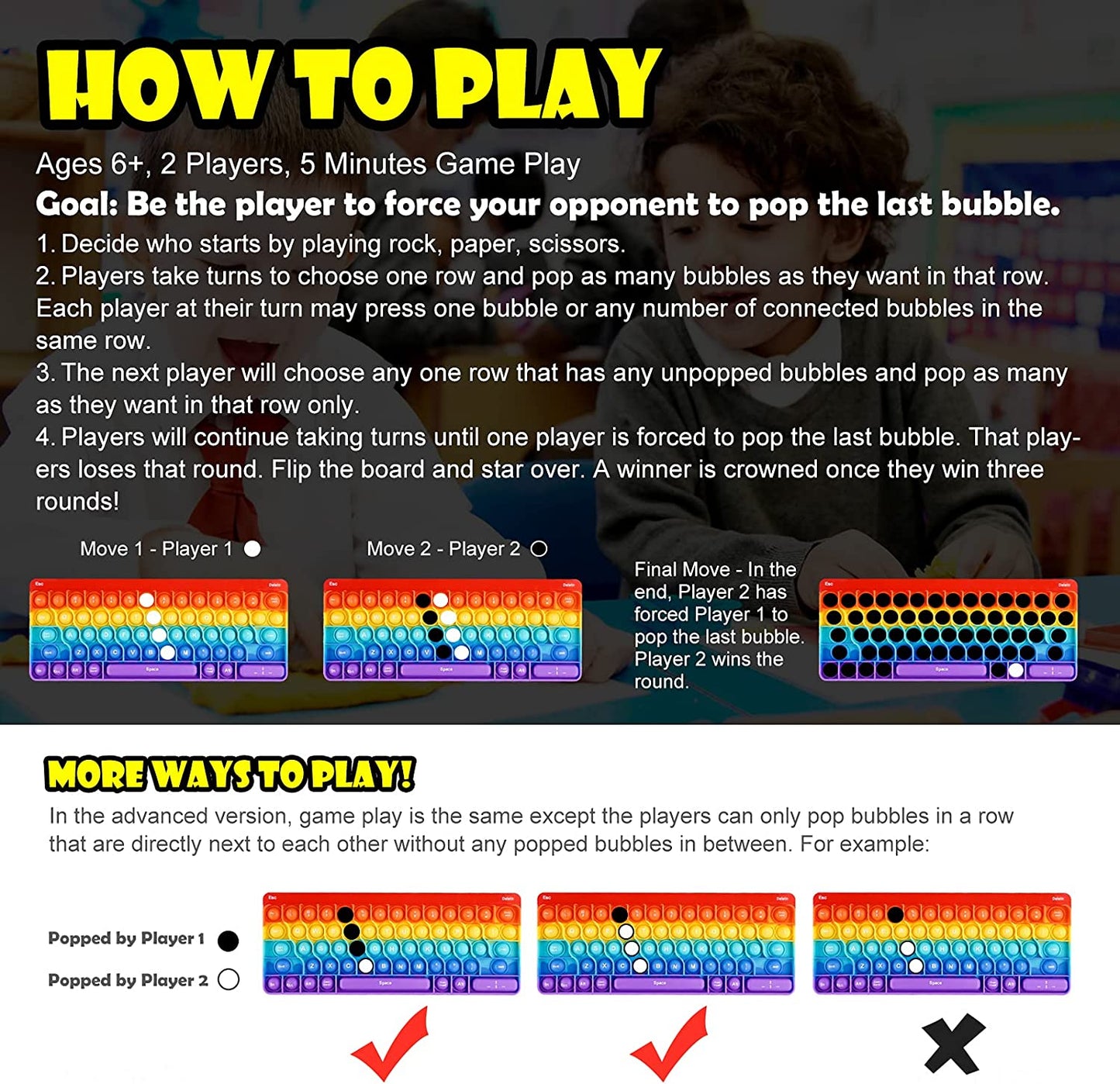 Silicone Keyboard Push Pop Fidget Sensory Toy Big Size Bubble 11"x4.3" Large