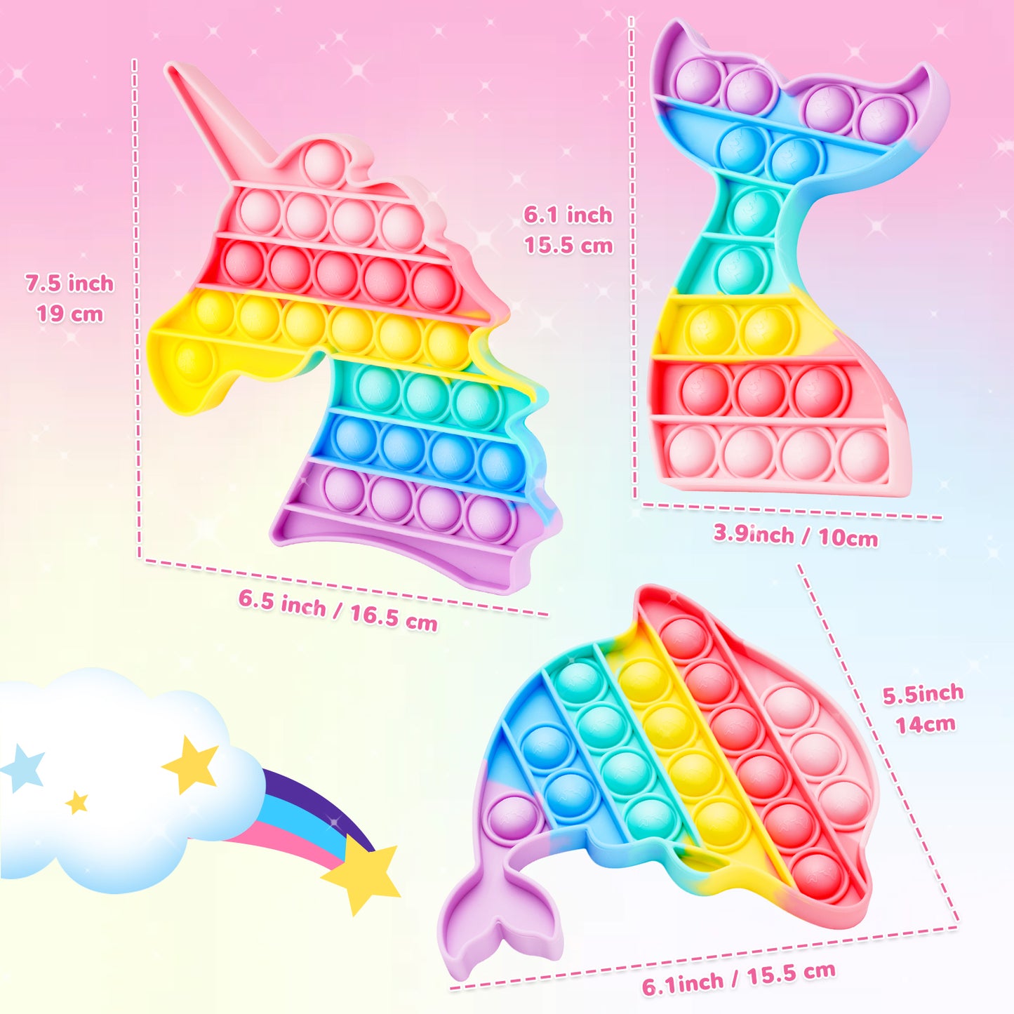 3-Pack Push Pop Bubble Fidget Sensory Toy Set, Fidget Toys for Anxiety Relief