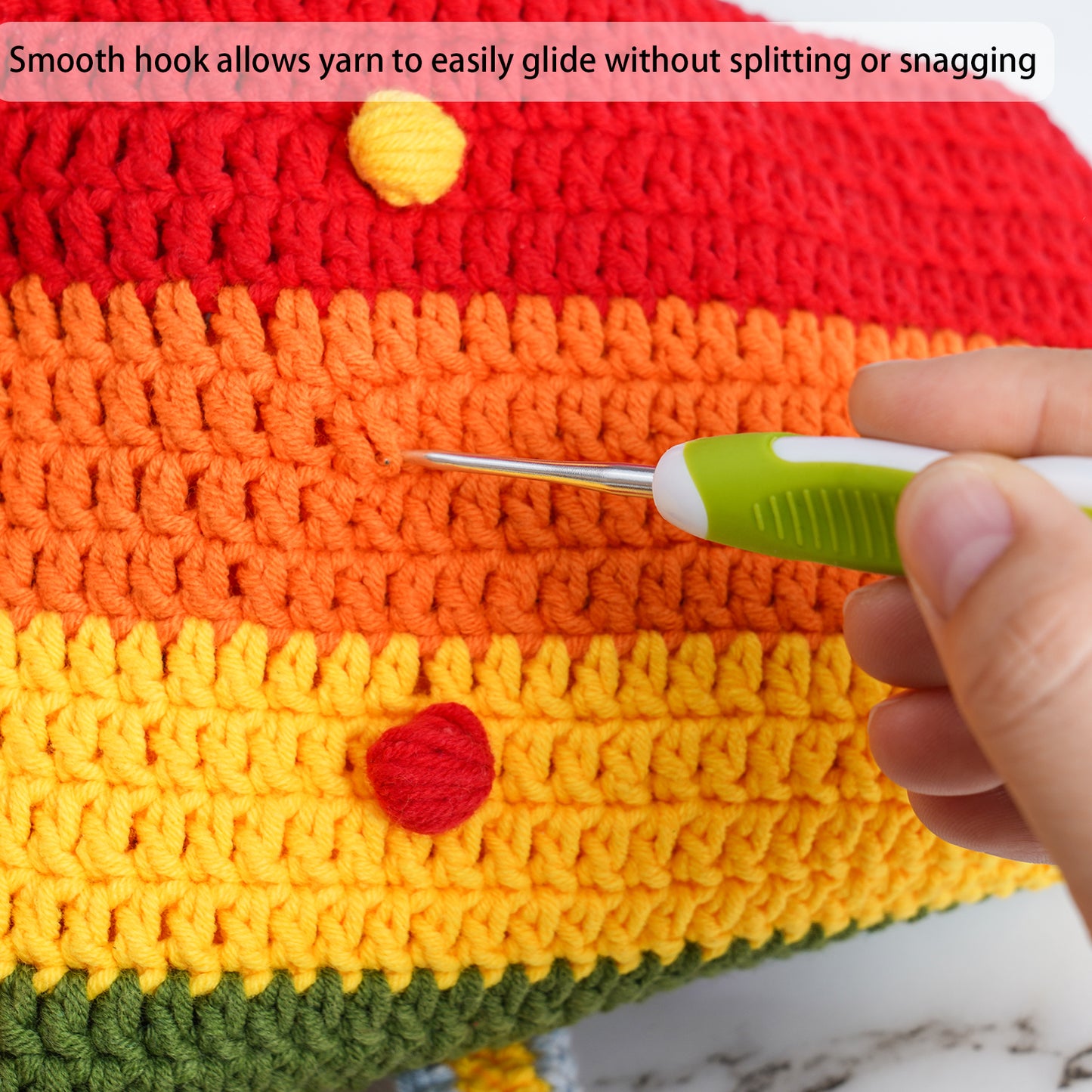 Aluminum Crochet Hook Anti-Slippery Silicone Handle 9PCS 2-6mm 6.4" Color-Code