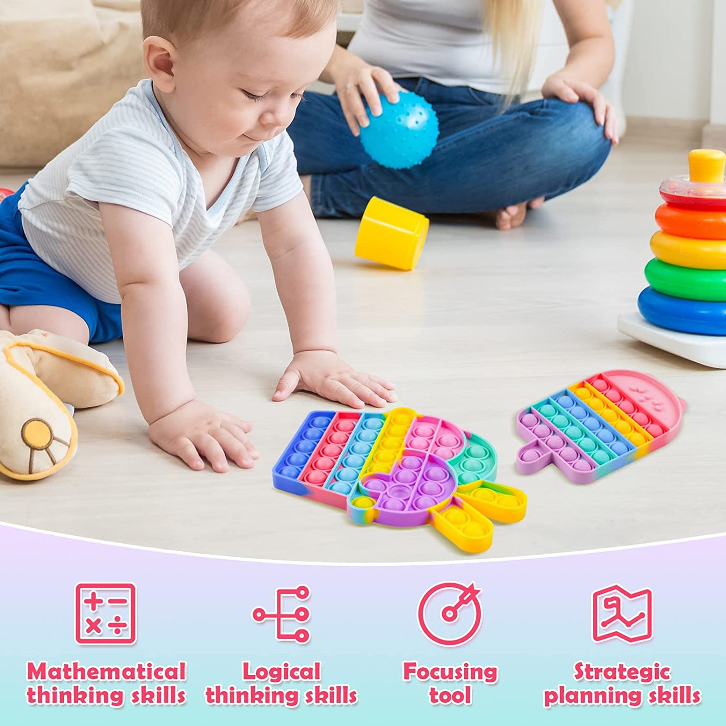 Bubble Pop Fidget Toys Silicone Rainbow Sensory Ice Cream Cup Baby Bear Ice Pop