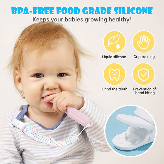 Silicone Teething Toys 0-6, 6-12 Months 3PCS for Babies Toothbrush Shape Teether