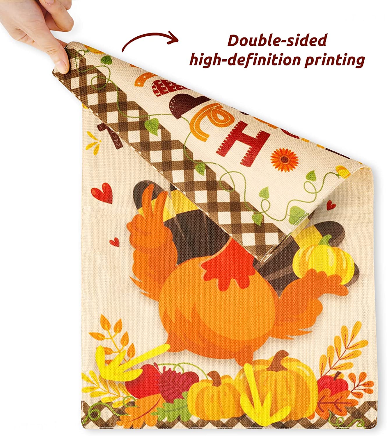 Happy Thanksgiving Turkey Double-Side Holiday Garden Flag 12x18 Inch Fall Autumn