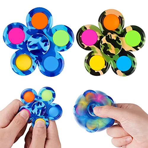 2PCS Camouflage Bubble Fidget Spinners, Fidget Pack 2-IN-1 Push Pop Sensory Ha