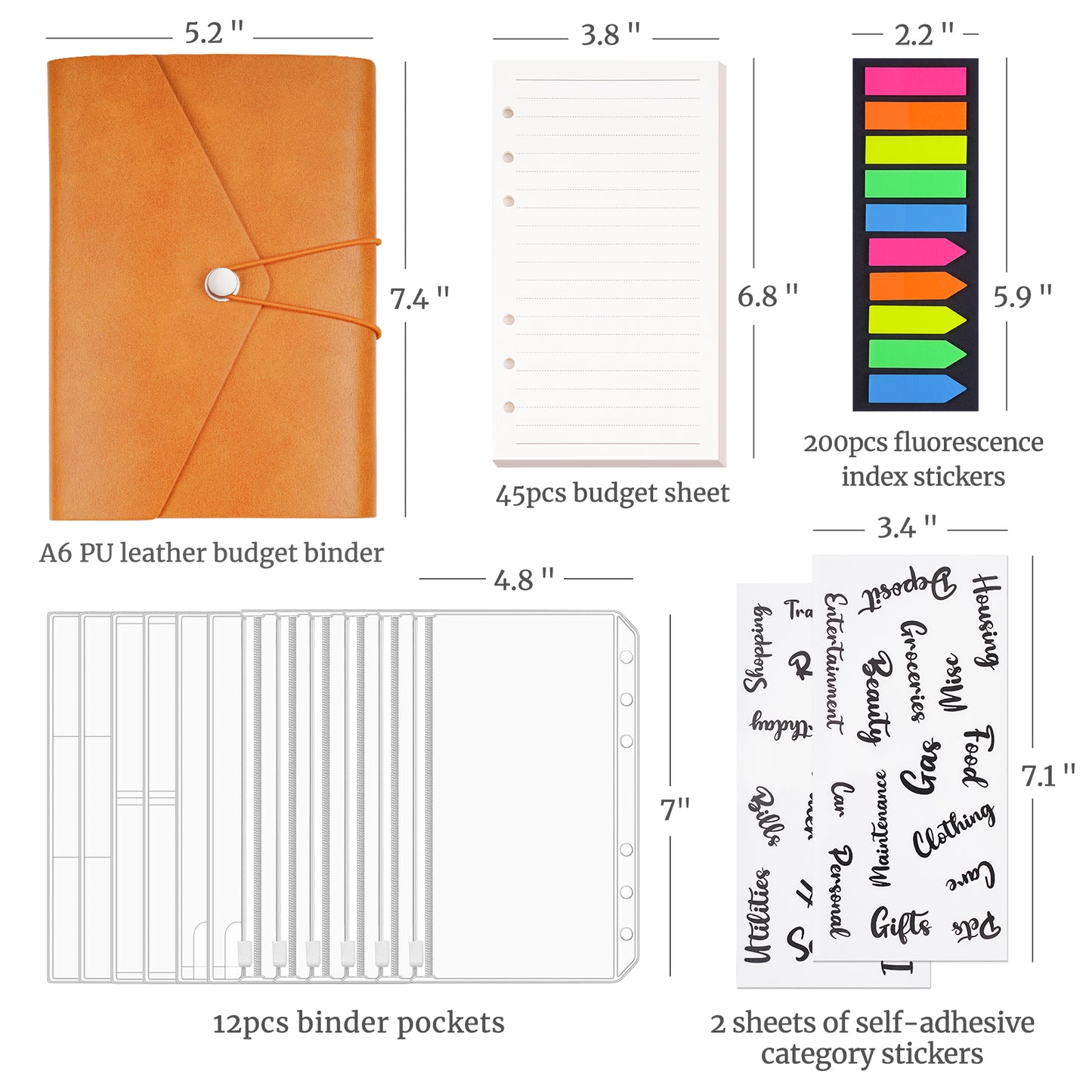 A6 PU Leather Budget Binder Journal Kit, Laptop Case Elastic Band Loose Leaf P