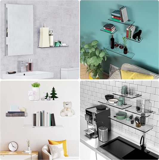 Floating Shelf 4PCS Acrylic Transparent Wall-Mount 0.2" Thick Invisible Display
