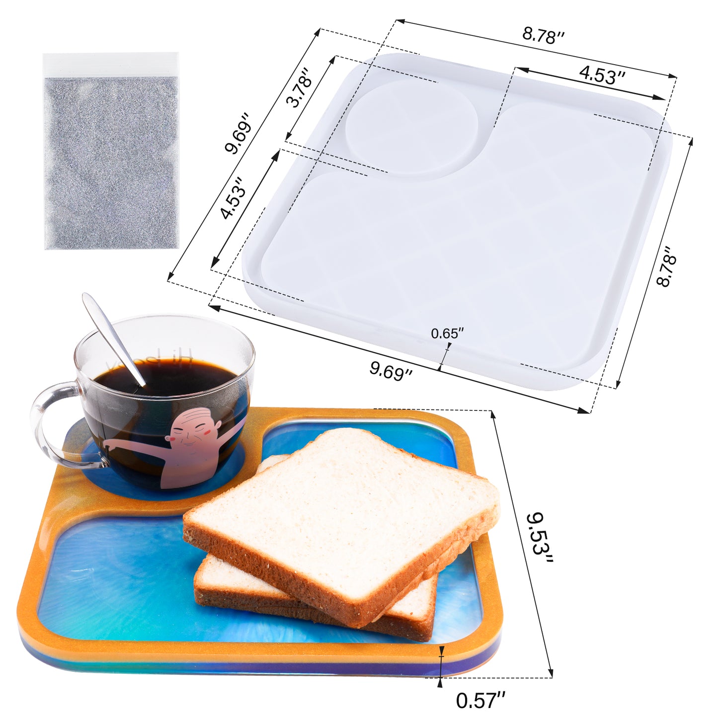 Square Serving Tray Epoxy Resin Silicone Mold Kit, 9.7?”x9.7?” Wine Afternoon