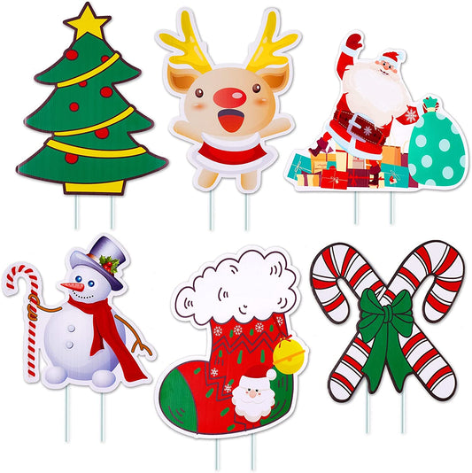 6PCS Christmas Yard Sign 15.4" Holiday Yard Lawn Christmas Outdoor Decorations