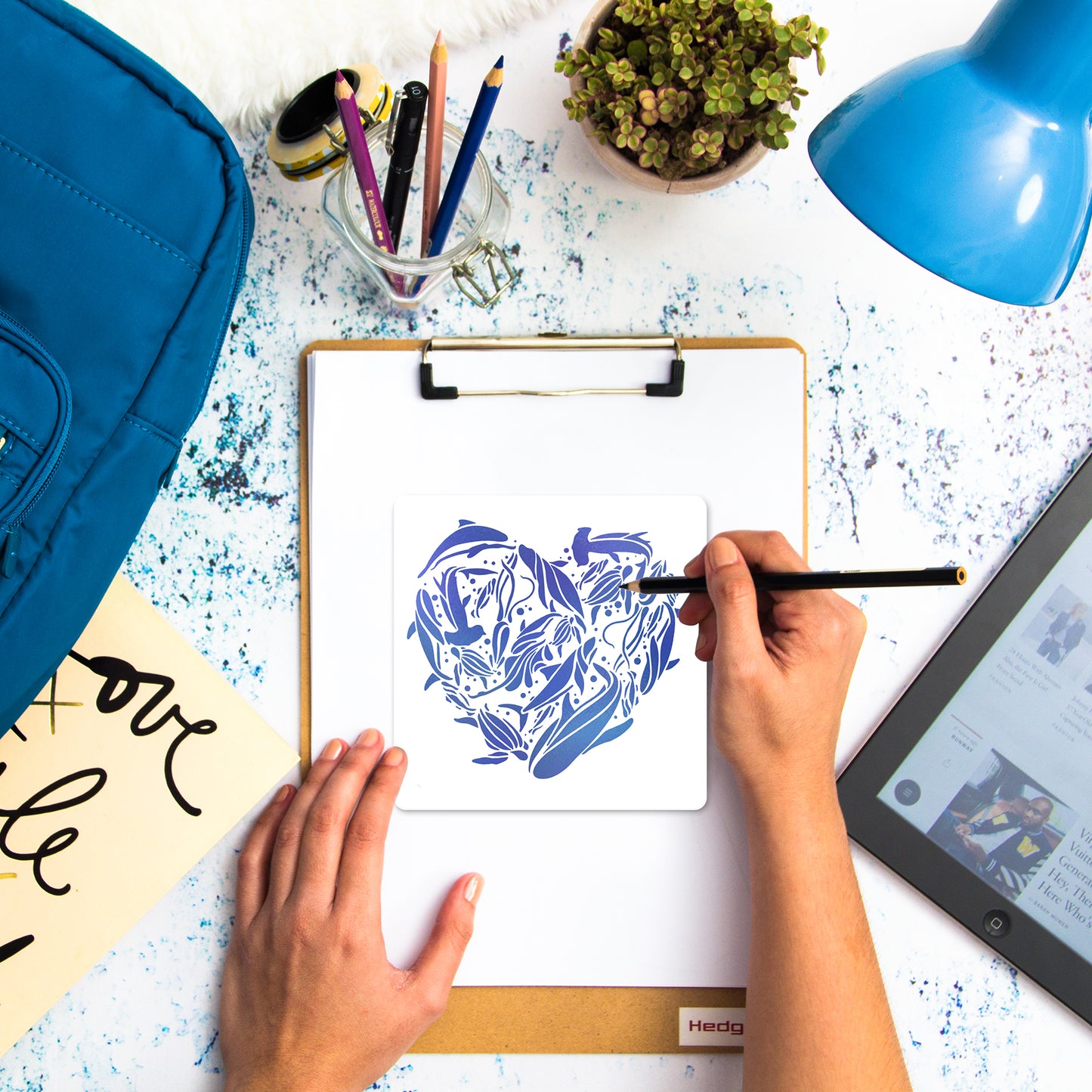 20PCS Sea Creatures Stencils, 5.9'' Mermaid Seahorse Whale Dolphin Fish School