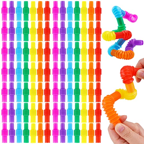 98PCS Mini Pop Tube Sensory Fidget Toy Set, Multicolor 0.8" Stretchable Pipe P