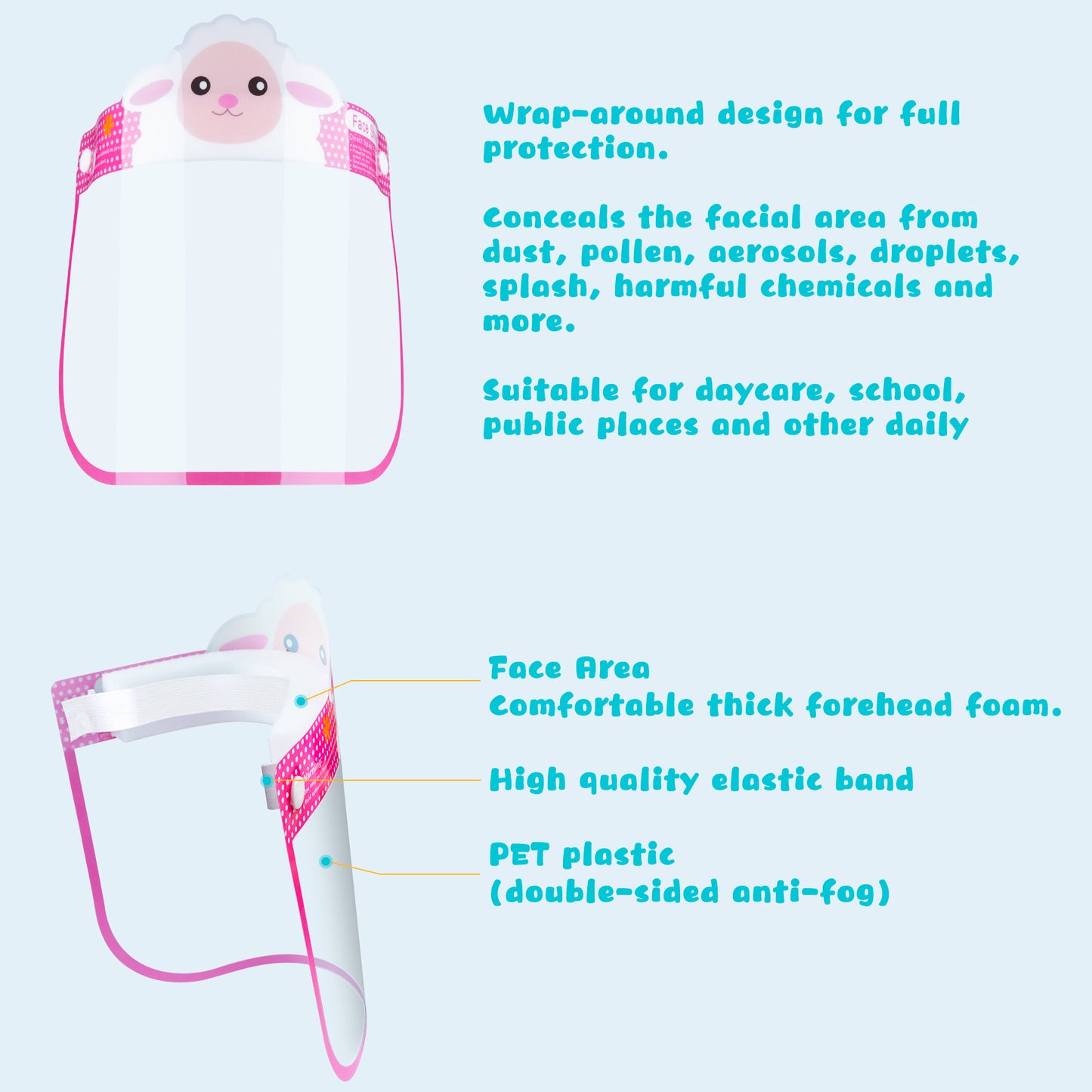 10PCS Kids' PET Reusable Clear Protective Safety Face Shields Assorted Designs f