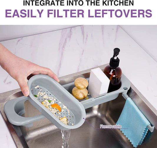 Adjustable Sink Holder w/ Sponge Kitchen Sink Organizer Rack Sponge Soap Holder