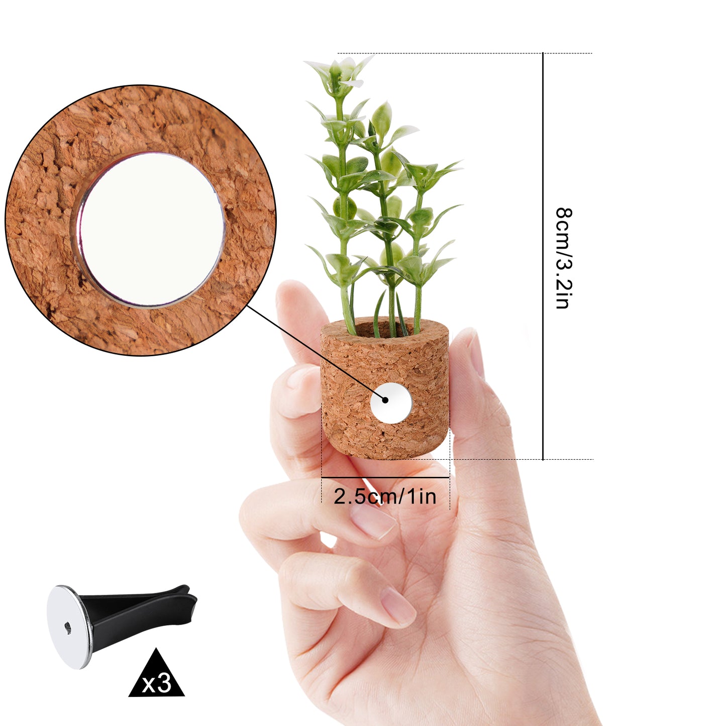 3-Pack Mini Succulent Plants Magnetic Cork Planter Car Air Vent Clip Interior