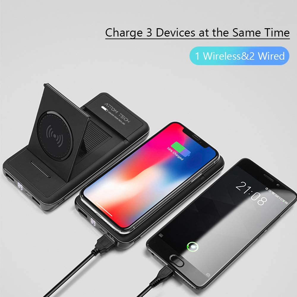 Wireless Charger Power Bank Phone Stand 10000mAh Qi Wireless External Battery